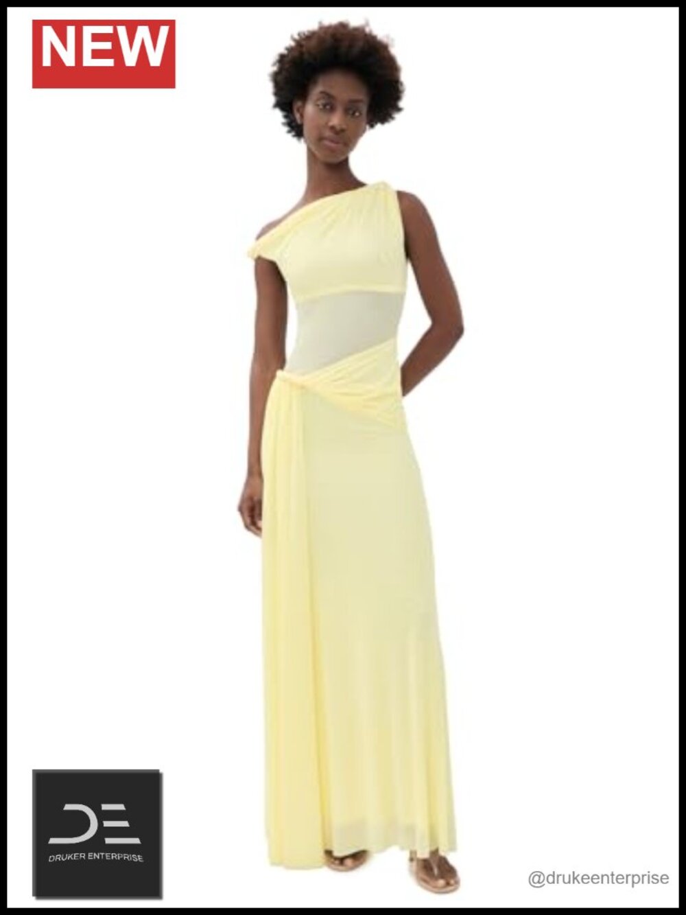 MISHA Women's Sisal Mesh Maxi Dress One Shoulder Formal